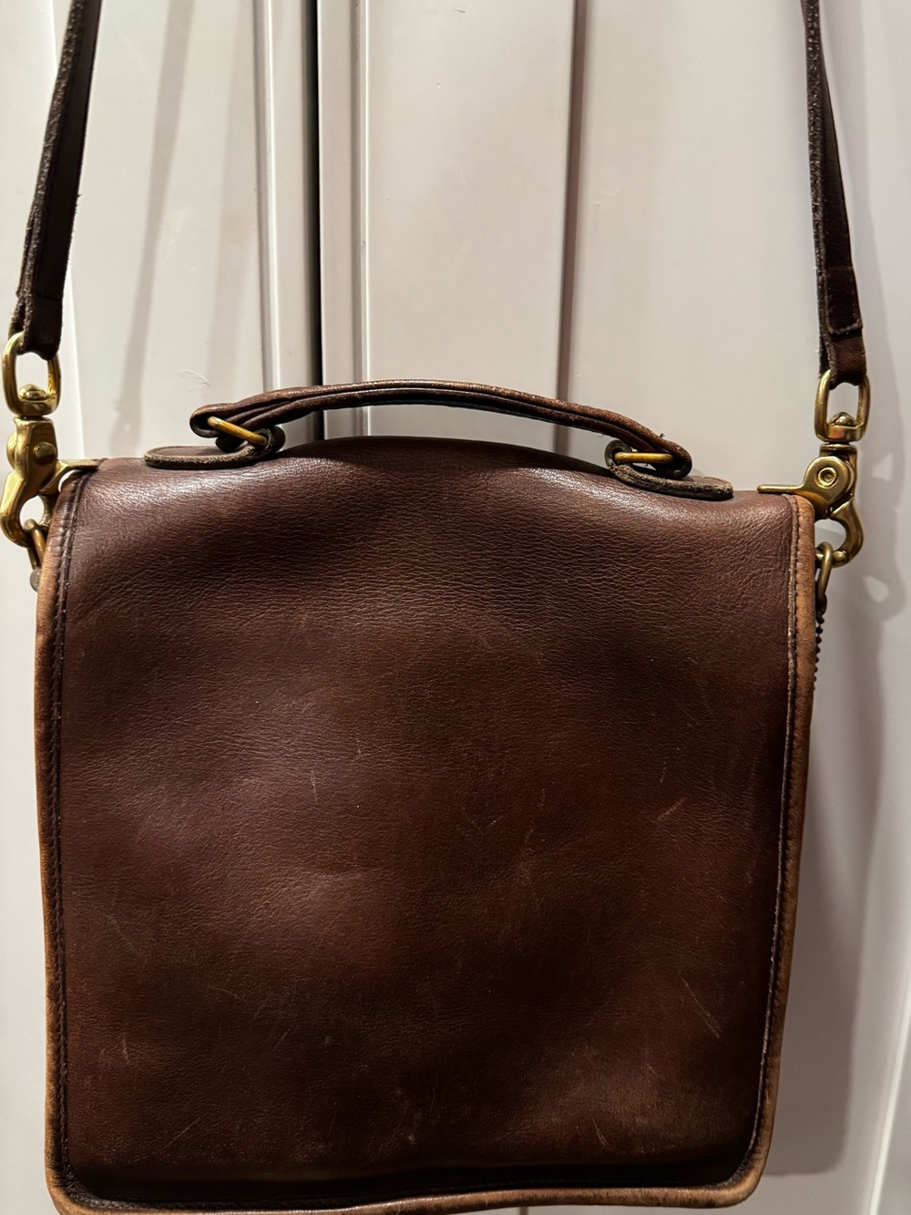 Early Vintage Coach Station Bag Crossbody Leather In Brown READ Flaws - Picture 5 of 13